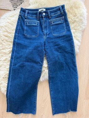 PAIGE High-Rise Anessa Wide Leg Jeans in Dark Blue 25” cropped